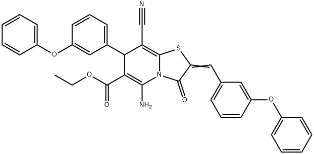 ethyl 5-amino-8-cyano-3-oxo-2-(3-phenoxybenzylidene)-7-(3-phenoxyphenyl)-2,3-dihydro-7H-[1,3]thiazolo[3,2-a]pyridine-6-carboxylate Struktur