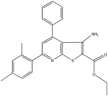 ethyl 3-amino-6-(2,4-dimethylphenyl)-4-phenylthieno[2,3-b]pyridine-2-carboxylate Struktur
