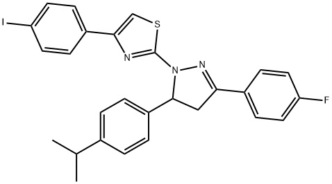 2-[3-(4-fluorophenyl)-5-(4-isopropylphenyl)-4,5-dihydro-1H-pyrazol-1-yl]-4-(4-iodophenyl)-1,3-thiazole 化学構造式