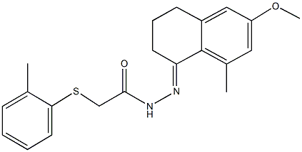 N'-(6-methoxy-8-methyl-3,4-dihydro-1(2H)-naphthalenylidene)-2-[(2-methylphenyl)sulfanyl]acetohydrazide 化学構造式