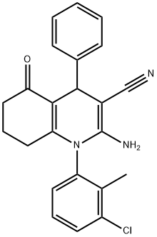 2-amino-1-(3-chloro-2-methylphenyl)-5-oxo-4-phenyl-1,4,5,6,7,8-hexahydro-3-quinolinecarbonitrile,339322-27-9,结构式