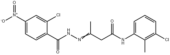 3-({2-chloro-4-nitrobenzoyl}hydrazono)-N-(3-chloro-2-methylphenyl)butanamide 化学構造式