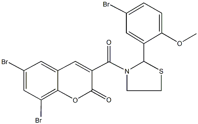 6,8-dibromo-3-{[2-(5-bromo-2-methoxyphenyl)-1,3-thiazolidin-3-yl]carbonyl}-2H-chromen-2-one,339336-03-7,结构式