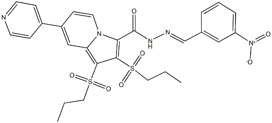 N'-{3-nitrobenzylidene}-1,2-bis(propylsulfonyl)-7-(4-pyridinyl)-3-indolizinecarbohydrazide 化学構造式