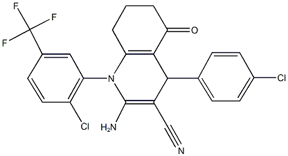 2-amino-4-(4-chlorophenyl)-1-[2-chloro-5-(trifluoromethyl)phenyl]-5-oxo-1,4,5,6,7,8-hexahydro-3-quinolinecarbonitrile,339339-16-1,结构式