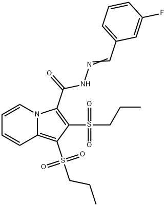 N'-(3-fluorobenzylidene)-1,2-bis(propylsulfonyl)-3-indolizinecarbohydrazide Structure