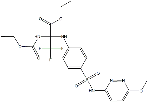 ethyl 2-[(ethoxycarbonyl)amino]-3,3,3-trifluoro-2-(4-{[(6-methoxy-3-pyridazinyl)amino]sulfonyl}anilino)propanoate Struktur