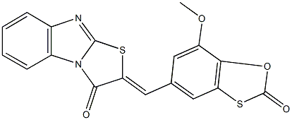 2-[(7-methoxy-2-oxo-1,3-benzoxathiol-5-yl)methylene][1,3]thiazolo[3,2-a]benzimidazol-3(2H)-one 化学構造式