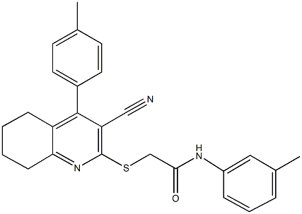 2-{[3-cyano-4-(4-methylphenyl)-5,6,7,8-tetrahydro-2-quinolinyl]sulfanyl}-N-(3-methylphenyl)acetamide,339581-67-8,结构式