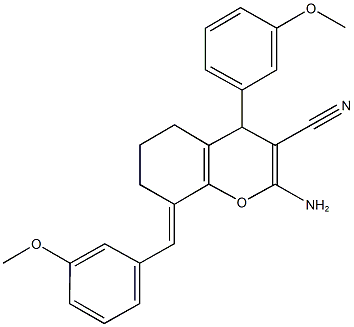 2-amino-8-(3-methoxybenzylidene)-4-(3-methoxyphenyl)-5,6,7,8-tetrahydro-4H-chromene-3-carbonitrile 结构式
