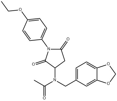 N-(1,3-benzodioxol-5-ylmethyl)-N-[1-(4-ethoxyphenyl)-2,5-dioxopyrrolidin-3-yl]acetamide 结构式