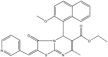 ethyl 5-(2-methoxy-1-naphthyl)-7-methyl-3-oxo-2-(3-pyridinylmethylene)-2,3-dihydro-5H-[1,3]thiazolo[3,2-a]pyrimidine-6-carboxylate Structure