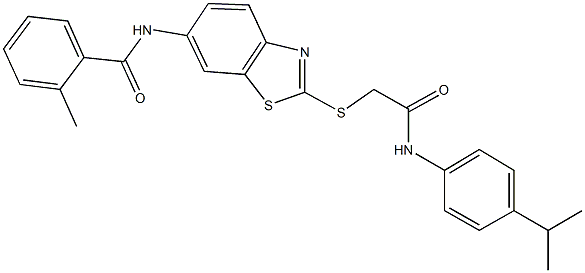 N-(2-{[2-(4-isopropylanilino)-2-oxoethyl]sulfanyl}-1,3-benzothiazol-6-yl)-2-methylbenzamide 结构式