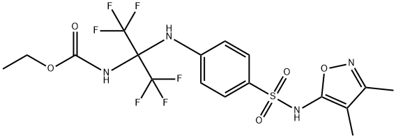 ethyl 1-(4-{[(3,4-dimethyl-5-isoxazolyl)amino]sulfonyl}anilino)-2,2,2-trifluoro-1-(trifluoromethyl)ethylcarbamate 化学構造式