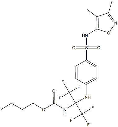 butyl 1-(4-{[(3,4-dimethyl-5-isoxazolyl)amino]sulfonyl}anilino)-2,2,2-trifluoro-1-(trifluoromethyl)ethylcarbamate,340030-81-1,结构式