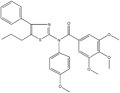 3,4,5-trimethoxy-N-(4-methoxyphenyl)-N-(4-phenyl-5-propyl-1,3-thiazol-2-yl)benzamide 化学構造式