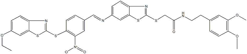 N-[2-(3,4-dimethoxyphenyl)ethyl]-2-{[6-({4-[(6-ethoxy-1,3-benzothiazol-2-yl)sulfanyl]-3-nitrobenzylidene}amino)-1,3-benzothiazol-2-yl]sulfanyl}acetamide|