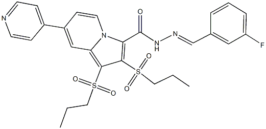 N'-(3-fluorobenzylidene)-1,2-bis(propylsulfonyl)-7-(4-pyridinyl)-3-indolizinecarbohydrazide Struktur