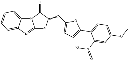 2-[(5-{2-nitro-4-methoxyphenyl}-2-furyl)methylene][1,3]thiazolo[3,2-a]benzimidazol-3(2H)-one Structure