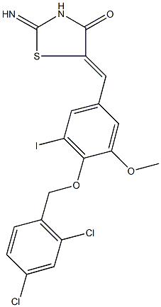 5-{4-[(2,4-dichlorobenzyl)oxy]-3-iodo-5-methoxybenzylidene}-2-imino-1,3-thiazolidin-4-one 化学構造式