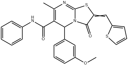 5-(3-methoxyphenyl)-7-methyl-3-oxo-N-phenyl-2-(2-thienylmethylene)-2,3-dihydro-5H-[1,3]thiazolo[3,2-a]pyrimidine-6-carboxamide,340207-27-4,结构式