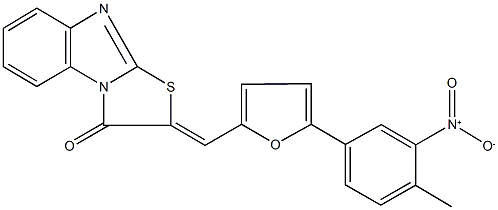 2-[(5-{3-nitro-4-methylphenyl}-2-furyl)methylene][1,3]thiazolo[3,2-a]benzimidazol-3(2H)-one 化学構造式