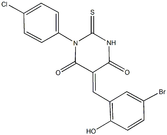 5-(5-bromo-2-hydroxybenzylidene)-1-(4-chlorophenyl)-2-thioxodihydro-4,6(1H,5H)-pyrimidinedione 化学構造式