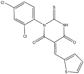 1-(2,4-dichlorophenyl)-5-(2-thienylmethylene)-2-thioxodihydro-4,6(1H,5H)-pyrimidinedione 结构式
