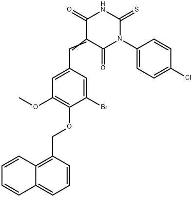 340214-18-8 5-[3-bromo-5-methoxy-4-(1-naphthylmethoxy)benzylidene]-1-(4-chlorophenyl)-2-thioxodihydro-4,6(1H,5H)-pyrimidinedione