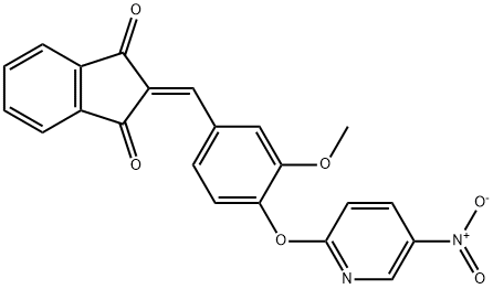 2-[4-({5-nitro-2-pyridinyl}oxy)-3-methoxybenzylidene]-1H-indene-1,3(2H)-dione Structure