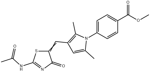 methyl 4-(3-{[2-(acetylimino)-4-oxo-1,3-thiazolidin-5-ylidene]methyl}-2,5-dimethyl-1H-pyrrol-1-yl)benzoate 化学構造式