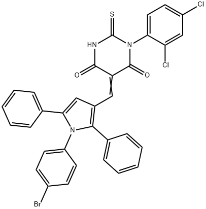 5-{[1-(4-bromophenyl)-2,5-diphenyl-1H-pyrrol-3-yl]methylene}-1-(2,4-dichlorophenyl)-2-thioxodihydro-4,6(1H,5H)-pyrimidinedione 化学構造式