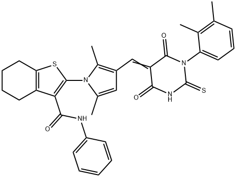 2-{3-[(1-(2,3-dimethylphenyl)-4,6-dioxo-2-thioxotetrahydro-5(2H)-pyrimidinylidene)methyl]-2,5-dimethyl-1H-pyrrol-1-yl}-N-phenyl-4,5,6,7-tetrahydro-1-benzothiophene-3-carboxamide|