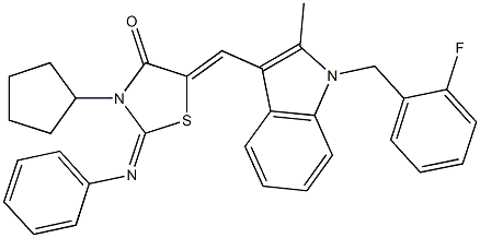 340277-06-7 3-cyclopentyl-5-{[1-(2-fluorobenzyl)-2-methyl-1H-indol-3-yl]methylene}-2-(phenylimino)-1,3-thiazolidin-4-one