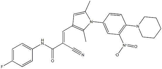 2-cyano-N-(4-fluorophenyl)-3-{1-[3-nitro-4-(1-piperidinyl)phenyl]-2,5-dimethyl-1H-pyrrol-3-yl}acrylamide Struktur