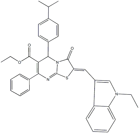 ethyl 2-[(1-ethyl-1H-indol-3-yl)methylene]-5-(4-isopropylphenyl)-3-oxo-7-phenyl-2,3-dihydro-5H-[1,3]thiazolo[3,2-a]pyrimidine-6-carboxylate 结构式