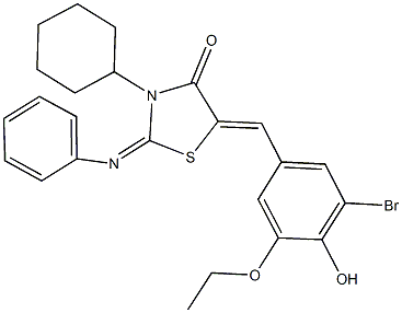 5-(3-bromo-5-ethoxy-4-hydroxybenzylidene)-3-cyclohexyl-2-(phenylimino)-1,3-thiazolidin-4-one Structure