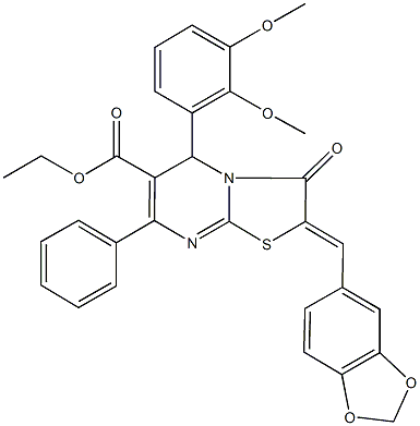 ethyl 2-(1,3-benzodioxol-5-ylmethylene)-5-(2,3-dimethoxyphenyl)-3-oxo-7-phenyl-2,3-dihydro-5H-[1,3]thiazolo[3,2-a]pyrimidine-6-carboxylate Struktur