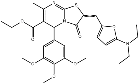 ethyl 2-{[5-(diethylamino)-2-furyl]methylene}-7-methyl-3-oxo-5-(3,4,5-trimethoxyphenyl)-2,3-dihydro-5H-[1,3]thiazolo[3,2-a]pyrimidine-6-carboxylate Struktur