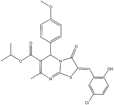 isopropyl 2-(5-chloro-2-hydroxybenzylidene)-5-(4-methoxyphenyl)-7-methyl-3-oxo-2,3-dihydro-5H-[1,3]thiazolo[3,2-a]pyrimidine-6-carboxylate 结构式