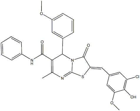 2-(3-chloro-4-hydroxy-5-methoxybenzylidene)-5-(3-methoxyphenyl)-7-methyl-3-oxo-N-phenyl-2,3-dihydro-5H-[1,3]thiazolo[3,2-a]pyrimidine-6-carboxamide Struktur