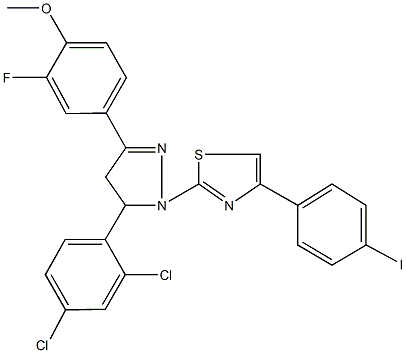 4-{5-(2,4-dichlorophenyl)-1-[4-(4-iodophenyl)-1,3-thiazol-2-yl]-4,5-dihydro-1H-pyrazol-3-yl}-2-fluorophenyl methyl ether Struktur