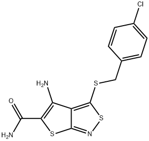 4-amino-3-[(4-chlorobenzyl)sulfanyl]thieno[2,3-c]isothiazole-5-carboxamide,340695-48-9,结构式