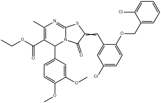 ethyl 2-{5-chloro-2-[(2-chlorobenzyl)oxy]benzylidene}-5-(3,4-dimethoxyphenyl)-7-methyl-3-oxo-2,3-dihydro-5H-[1,3]thiazolo[3,2-a]pyrimidine-6-carboxylate Structure