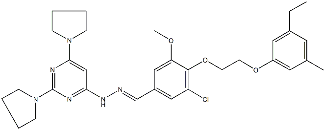 3-chloro-4-[2-(3-ethyl-5-methylphenoxy)ethoxy]-5-methoxybenzaldehyde [2,6-di(1-pyrrolidinyl)-4-pyrimidinyl]hydrazone 化学構造式