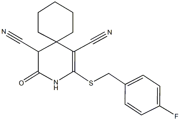 2-[(4-fluorobenzyl)sulfanyl]-4-oxo-3-azaspiro[5.5]undec-1-ene-1,5-dicarbonitrile 结构式