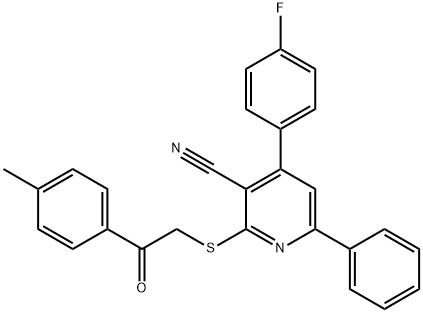 4-(4-fluorophenyl)-2-{[2-(4-methylphenyl)-2-oxoethyl]sulfanyl}-6-phenylnicotinonitrile,340807-41-2,结构式