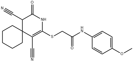 2-[(1,5-dicyano-4-oxo-3-azaspiro[5.5]undec-1-en-2-yl)sulfanyl]-N-(4-methoxyphenyl)acetamide 化学構造式