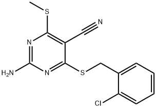 2-amino-4-[(2-chlorobenzyl)sulfanyl]-6-(methylsulfanyl)pyrimidine-5-carbonitrile Struktur
