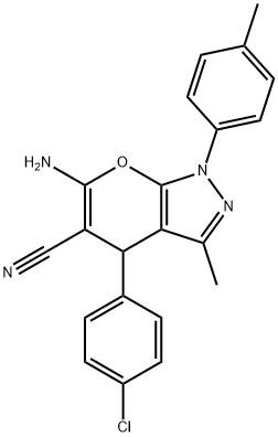 6-amino-4-(4-chlorophenyl)-3-methyl-1-(4-methylphenyl)-1,4-dihydropyrano[2,3-c]pyrazole-5-carbonitrile 结构式